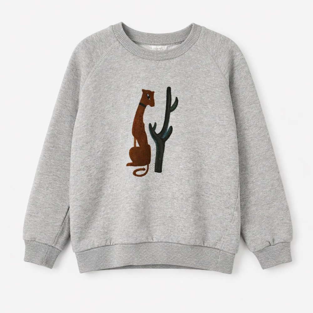 Morley 8y cat cactus gray crew neck sweatshirt 0019 top boy girl unisex